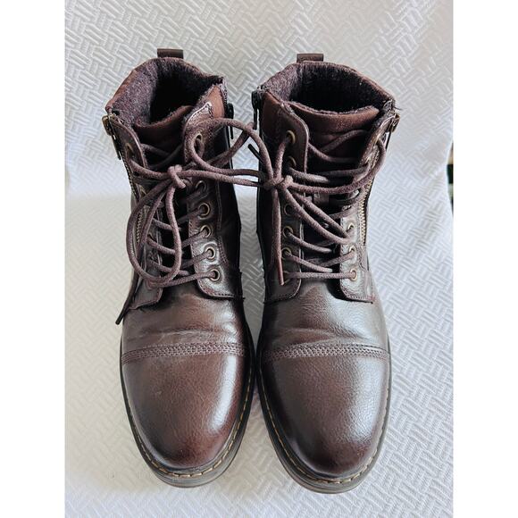 Bruno Marc Philly-10 Brown Combat Lace-Up Boots Size 6.5 EUC Side Zip Buckle - Picture 4 of 12